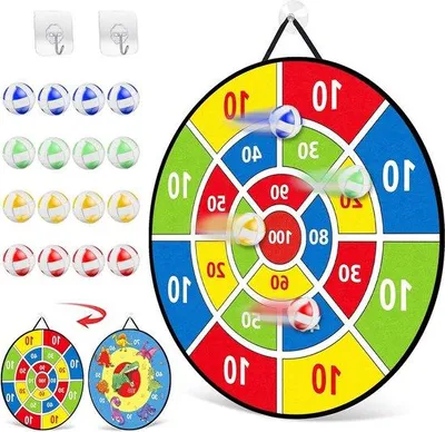 Produktbild von Famanu Dartboard für Kinder - 66 cm mit 16 bunten Bällen - sicheres Darts-Spiel