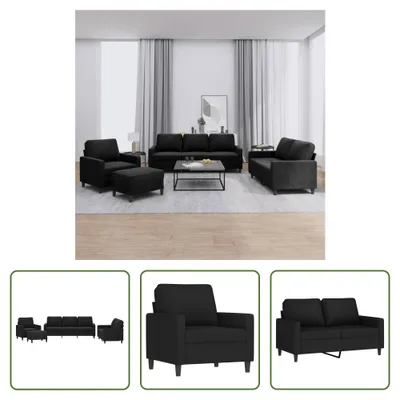 Produktbild von The Living Store 4-tlg. Sofagarnitur mit Kissen Schwarz Samt