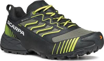 Trailrunning-Schuhe "Ribelle Run XT GTX Wmn" von Scarpa in Schwarz mit grünen Akzenten.