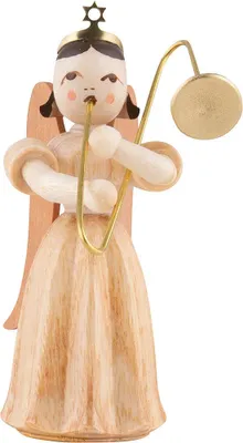 Produktbild von Faltenlangrockengel mit Zugposaune, natur (6,6cm) von Blank Kunsthandwerk