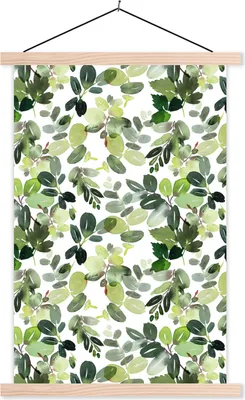 Produktbild von MuchoWow® Textilposter Blätter - Aquarell - Weiß 60x90 cm mit holzfarbenen Rahmen - Textil