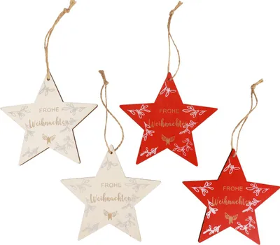 Produktbild von Weihnachtsdeko Holzsterne mit Schriftzug Frohe Weihnachten, 12 Stück