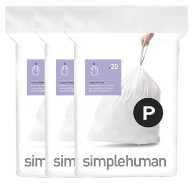 Productafbeelding van simplehuman CW0263 Code P, pasvormperfecte afvalzakken, 50-60 liter, 3 verpakkingen met elk 2 stuks
