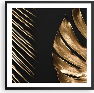 Produktbild von Gerahmtes Poster - Schwarzer Rahmen - Golden Blatt Monstera - 60x60 cm - Wand Bild - Wanddeko - Wandbilder - Kunstposter - Wandposter - Bilderrahmen - Bilder - Kunstdruck - P2BAC60x60-5028