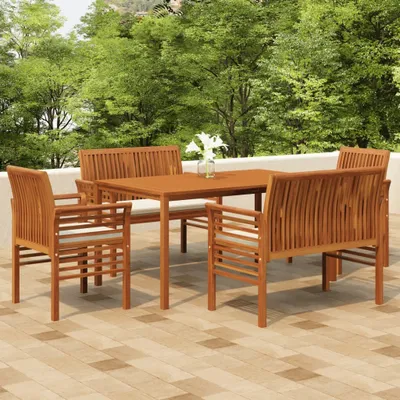 Imagen del producto de Maison Exclusive: Juego de mesa de jardín de 5 piezas con cojines, fabricado en madera de acacia maciza