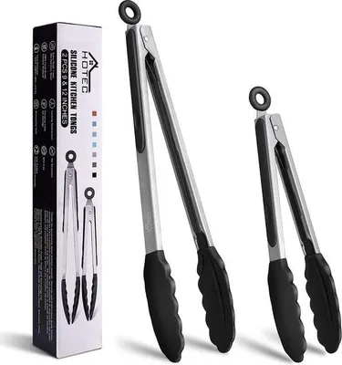 Produktbild von Famanu Küchentangen aus Edelstahl - 23 cm und 30,5 cm, Schwarz