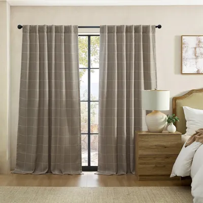 Verdunklungsvorhang mit Rautenmuster, Stangendurchzug, 132 x 241 cm, taupe