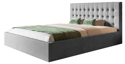 Produktbild von AlpiMeble Bett 90x200 - Polsterbett mit Bettkasten und Metallrahmen - Modern Betten - Weicher Jasminstoff - Kollektion Rio, grau