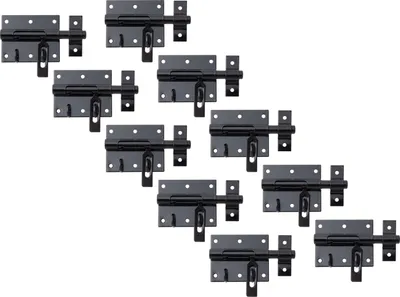 Image de Alberts 863401 Verrou de serrure à boulon, avec boucle fixée, revêtement plastique noir, plaque 80 x 64 mm, Ø du boulon 11,5 mm, longueur totale 116 mm, set de 10 pièces
