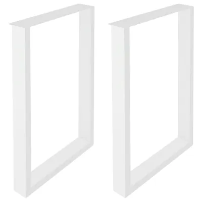 Two white metal table legs are shown against a white background.
