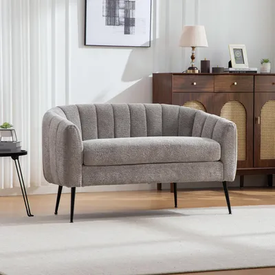 Obrázek produktu pro okwish Pohovka chenille dvoumístná retro design s rýhovaným čalouněním kovové nohy s nastavitelnými patkami obývací pokoj šedá
