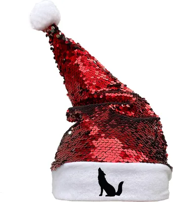 Produktbild von Huuraa Weihnachtsmütze Heulender Wolf Silhouette Geschenk Pailletten Rot/Weiß Filz Heulender Wolf Geschenkidee
