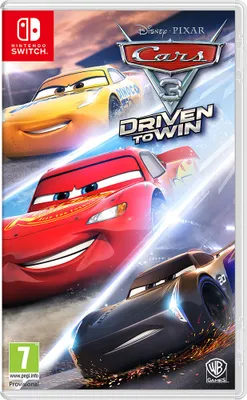 Game cover art for Cars 3: Driven to Win featuring three racing cars.