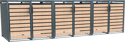 Zdjęcie produktu dla Westmann metalowy kosz na śmieci Lacina 6x240 L antracyt/drewno 80x396x116 cm