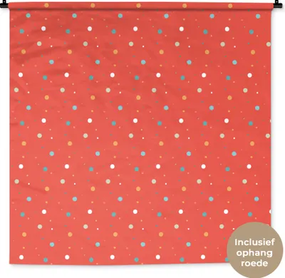 Produktbild von MuchoWow® Wandteppich Wandbehang Tupfen - Rot - Muster 150x150 cm Tapisserie Dekoration Wandtuch - Wohnaccessoires - Modernes