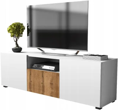 Zdjęcie produktu dla szafka rtv pod telewizor 150 150cm nowoczesna solidna biały mat + dąb wotan