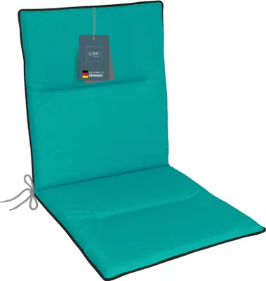 Produktbild von LILENO HOME Gartenstuhl Auflagen als [1er Set - Niedriglehner] in Türkisgrün + Keder Grau - bequeme Liegen als Sitzauflagen für Gartenmöbel - Stuhlkissen für Gartenstühle und Klappstühle