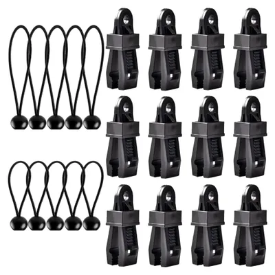 Produktbild von 12 Tarpaulin Clips, Schwerlast mit 10 Tarpaulin-Spannern mit Ball, Camping, Zeltclip, Tarpaulin-Clips, Linoleum-Clip, Zeltclips, Kunststoff, Tarpaulin