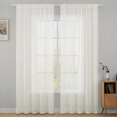 Imagen del producto de Juego de 2 cortinas transparentes, 140x260 cm, color marfil, para dormitorio y salón