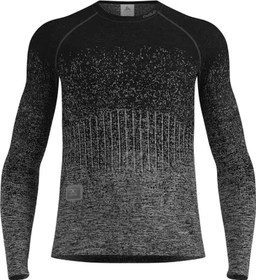 Langärmliges Odlo I-Thermic X-Warm Base-Layer-Shirt 2.0 in Schwarz mit grauem Verlaufsmuster und Rundhalsausschnitt