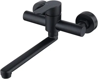 Obrázok produktu pre Nástenná kuchynská batéria, zmiešavacia batéria, 23 cm, nehrdzavejúca oceľ, matná čierna, nástenná montáž