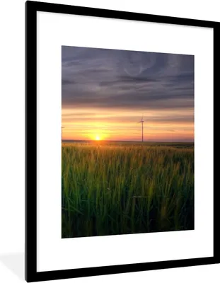 Produktbild von MuchoWow® Gerahmtes Poster Windmühle - Sonne - Gras 60x80 cm - Poster mit Schwarzem Bilderrahmen Wandposter Rahmen Foto Bilder - Wohnzimmer - Dekorationen - Prämie