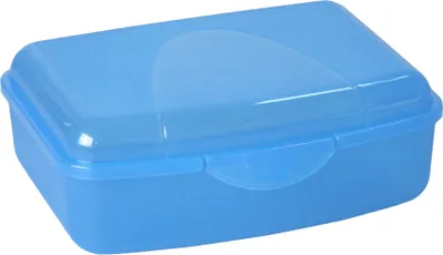 A blue plastic storage box with a lid.