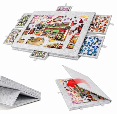Imagen del producto de Mesa portátil para rompecabezas con 6 cajones, ideal para rompecabezas de hasta 1000 piezas
