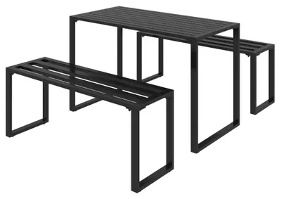 Immagine prodotto di Set di mobili da giardino per esterni, composto da un tavolo e due panche, con struttura in metallo, adatto per 4 persone, ideale per giardino e terrazza. Dimensioni: 110x55x70 cm. Colore: nero