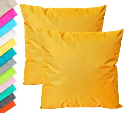 Produktbild von 2x Outdoor Lounge Kissen 45x45cm Dekokissen Set Inkl. Füllung Wasserfest Sitzkissen Garten Stuhl Lotus Effekt, Farbe:Gold