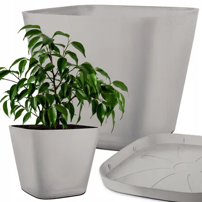 Produktbild von Deroma Quadro Origin Blumenkübel mit Untersetzer hellgrau