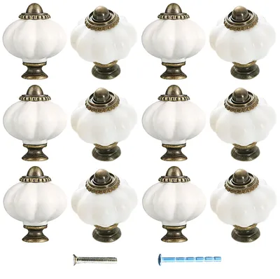 Productafbeelding van Set van 12 Witte Vintage Keramische Kastknoppen