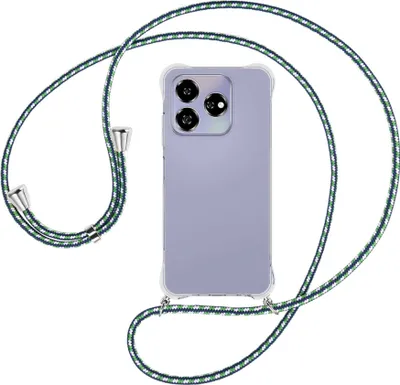 Produktbild von Handykette Backcover-Schutzhülle mit Band (Metall silberfarben) für ZTE Axon 60 4G/Blade V60 4G - grün/blau/weiß