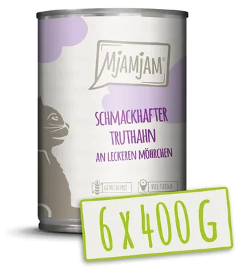 Immagine prodotto di MjAMjAM - 6x400g lattine di tacchino e carote cibo umido per gatti alimento principale naturale