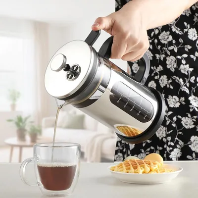Produktbild von French Press 1000ml Borosilikat – 4-fach Filter, Edelstahl, wiederverwendbar | Kaffeebereiter für Camping & Küche