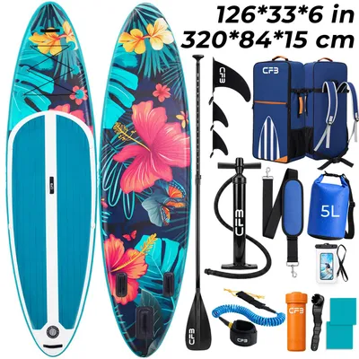 Produktbild von Stand Up Paddle Board 320x84x15 cm, Bis zu 160 kg, extra breites iSUP, Aufblasbares SUP-Board mit Paddel, Pumpe, Rucksack, für Anfänger und Erwachsene