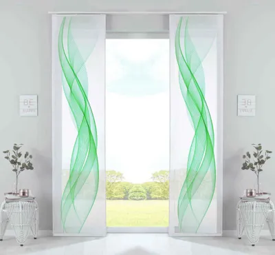 Produktbild von 2er Set Schiebegardinen Flächenvorhänge »Izmir« HxB 245x60 cm Welle Grün Voile Halbtransparent Paneelwagen Beschwerungsstange, 2022400-2