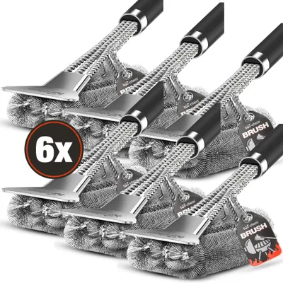 Produktbild von bio-chem 6X Grillbürste - Robust & Ergonomisch - Extra Langer Griff mit Wärmedämmung - 3-Fach Drahtbürste mit Edelstahl-Borsten und Schaber - für Grillrost, Gasgrill, Holzkohlegrill, Elektrogrill