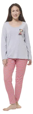 Obrázek produktu pro Pyžamo Disney Minnie Mouse vánoční pro dámy - vánoční zimní pyžamová sada, dlouhé rukávy, s kalhotami, šedá/červená, velikost M