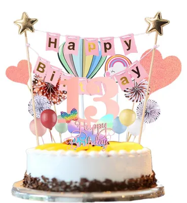 Tortendeko-Set 22-teilig rosa Glitzer Happy Birthday