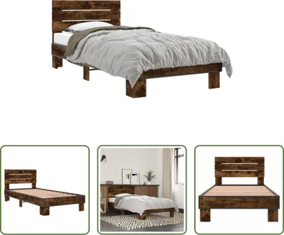 Produktbild von The Living Store Bettgestell Räuchereiche 90x200 cm Holzwerkstoff und Metall