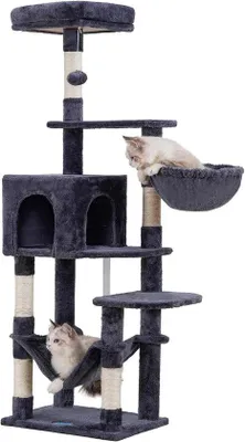 Immagine prodotto di Robusta casetta per gatti con amaca, 154 cm, grigia, in sisal