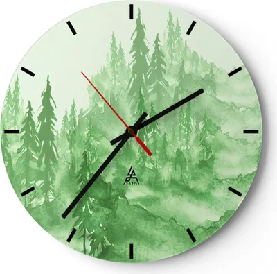 Produktbild von Wanduhr - Rund - Glasuhr - Wald Baum Natur - 30x30cm - Schleichendes Uhrwerk - Lautlos - zum Aufhängen bereit - Dekoration Modern - Wanddekoration aus Glas - C3AR30x30-4046