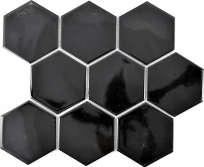 Produktbild von Mosaik Fliese Keramik Hexagon schwarz glänzend Küche Fliese WC Badfliese MOS11F-0301