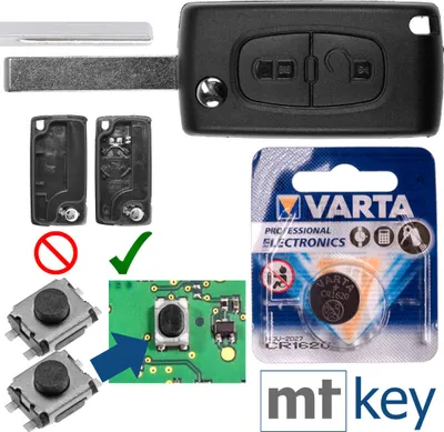Produktbild von Repair Reparatur Satz Autoschlüssel Funk Fernbedienung Austausch Gehäuse mit 2 Tasten + HU83 Rohling + Batterie kompatibel mit Peugeot 207 307 308 807 5008