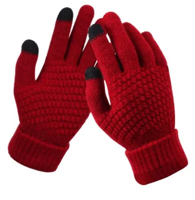 Produktbild von Gestrickte Handschuhe – Touchscreen – Einheitsgröße – warmer Winterfavorit – Rot
