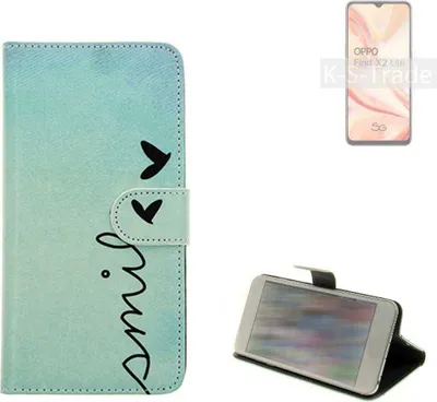 Produktbild von K-S-Trade Schutz Hülle Handy Hülle kompatibel mit Oppo Find X2 Lite Hülle Handyhülle cover bookstyle Etui Handyhülle ''smile'' türkis