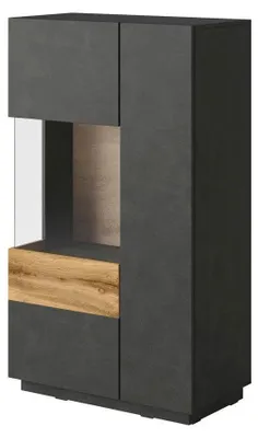 Image de Vitrine sur pied Saale, 80 x 40 x 139 cm, finition au choix : anthracite Matera / chêne Votane, charnières à gauche