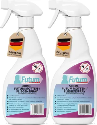Produktbild von FUTUM 2x500ml Mottenspray / Fliegenspray | Biozidfrei gegen Motten & Fliegen | Wasserbasis | schnell & Direktwirkung | fleckenfrei
