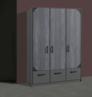 Image de Armoire Nottingham à portes battantes 135 x 58 x 198 cm, graphite, imprimé numérique aspect acier